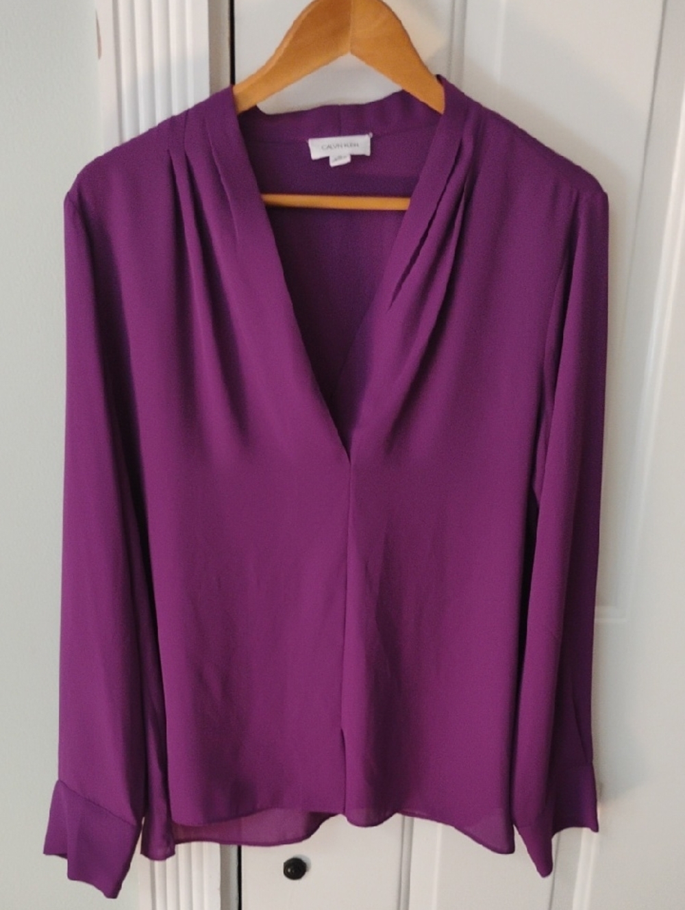 Calvin Klein Deep 💜  PurpleV-Neck Long Sleeve Blouse